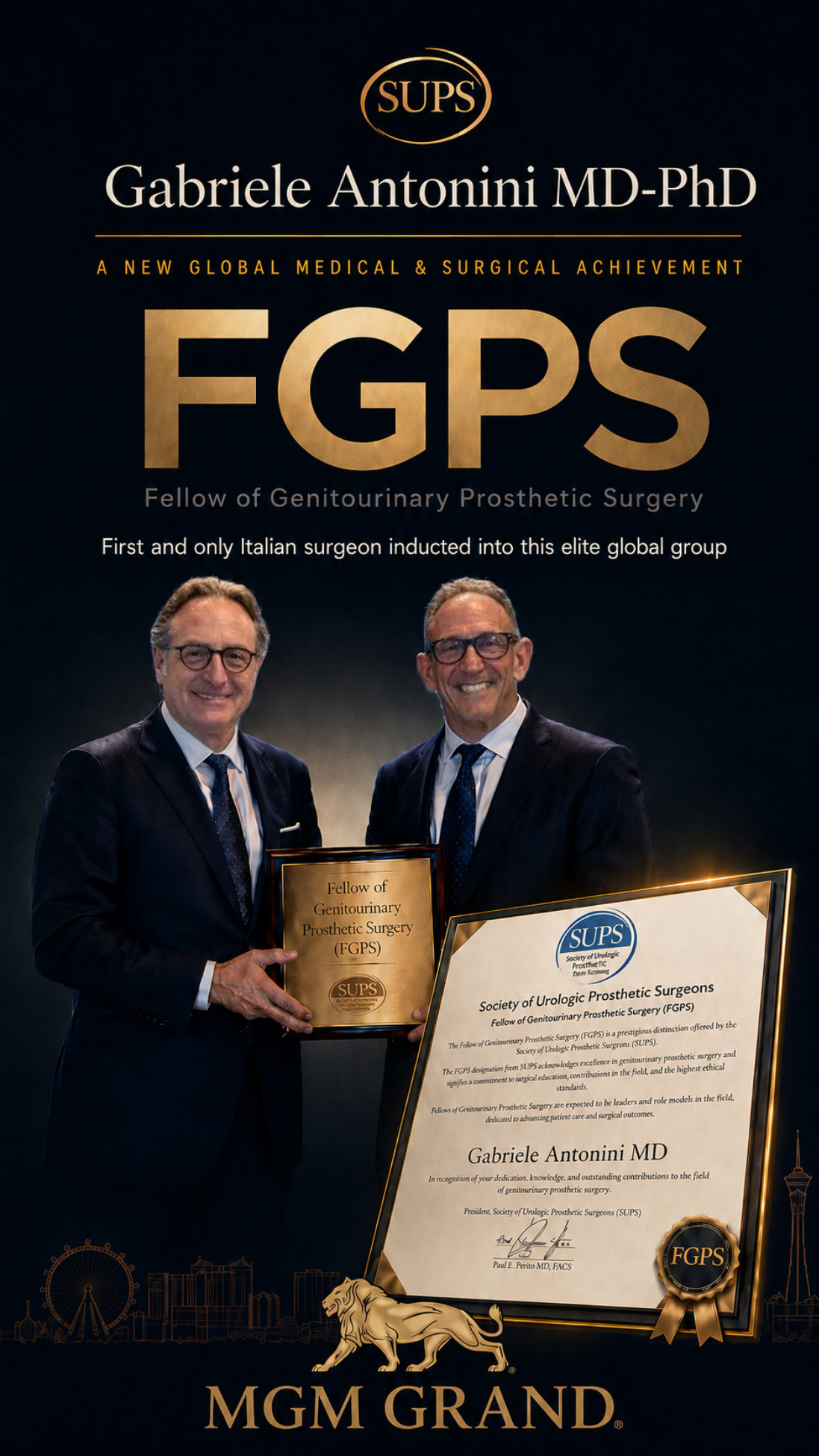 FGPS - Gabriele Antonini MD-PhD Dott. Antonini e Prof. Paul Perito durante la premiazione del titolo FGPS per la protesica peniena